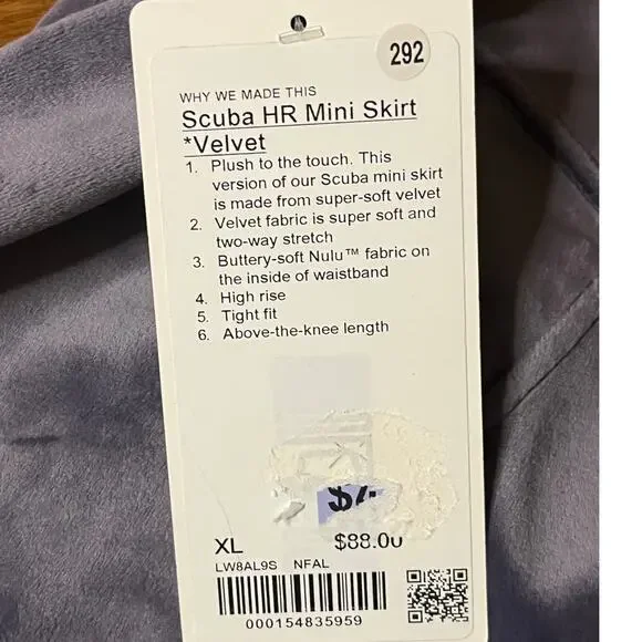 Lululemon Scuba HR Mini Skirt Velvet Size XL Nightfall Purple Retail $88 - Picture 5 of 5